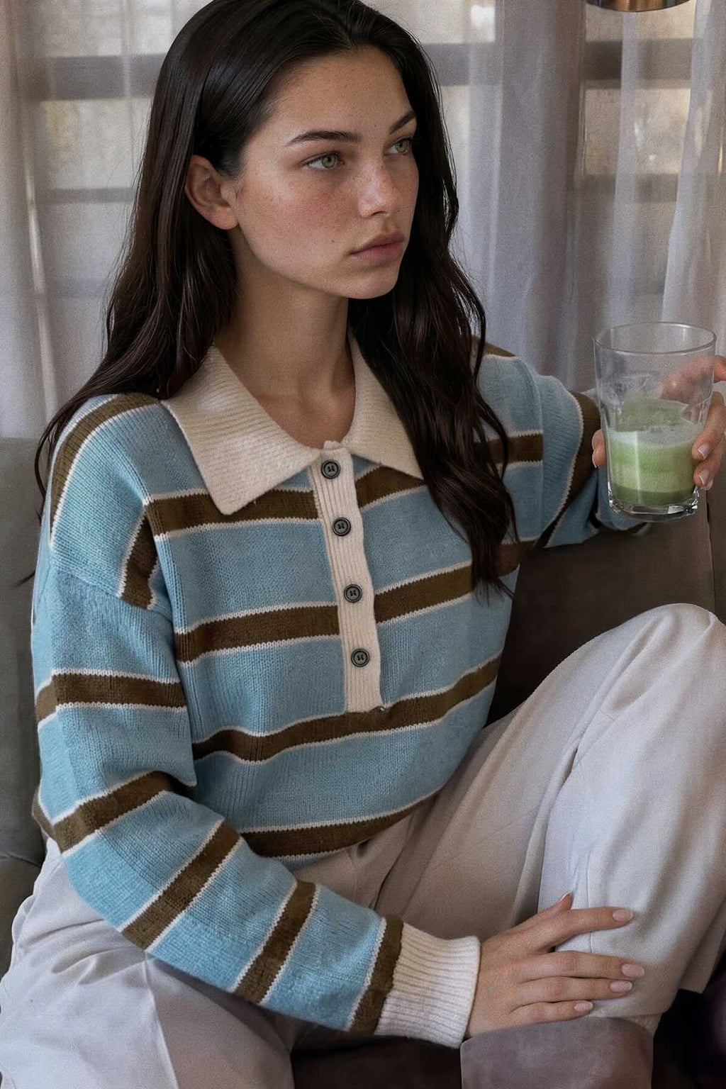 Striped Polo Collar Sweater