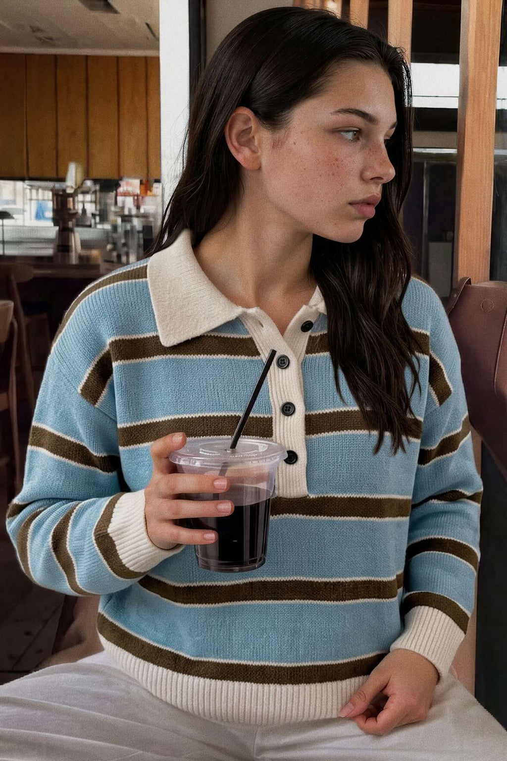Striped Polo Collar Sweater