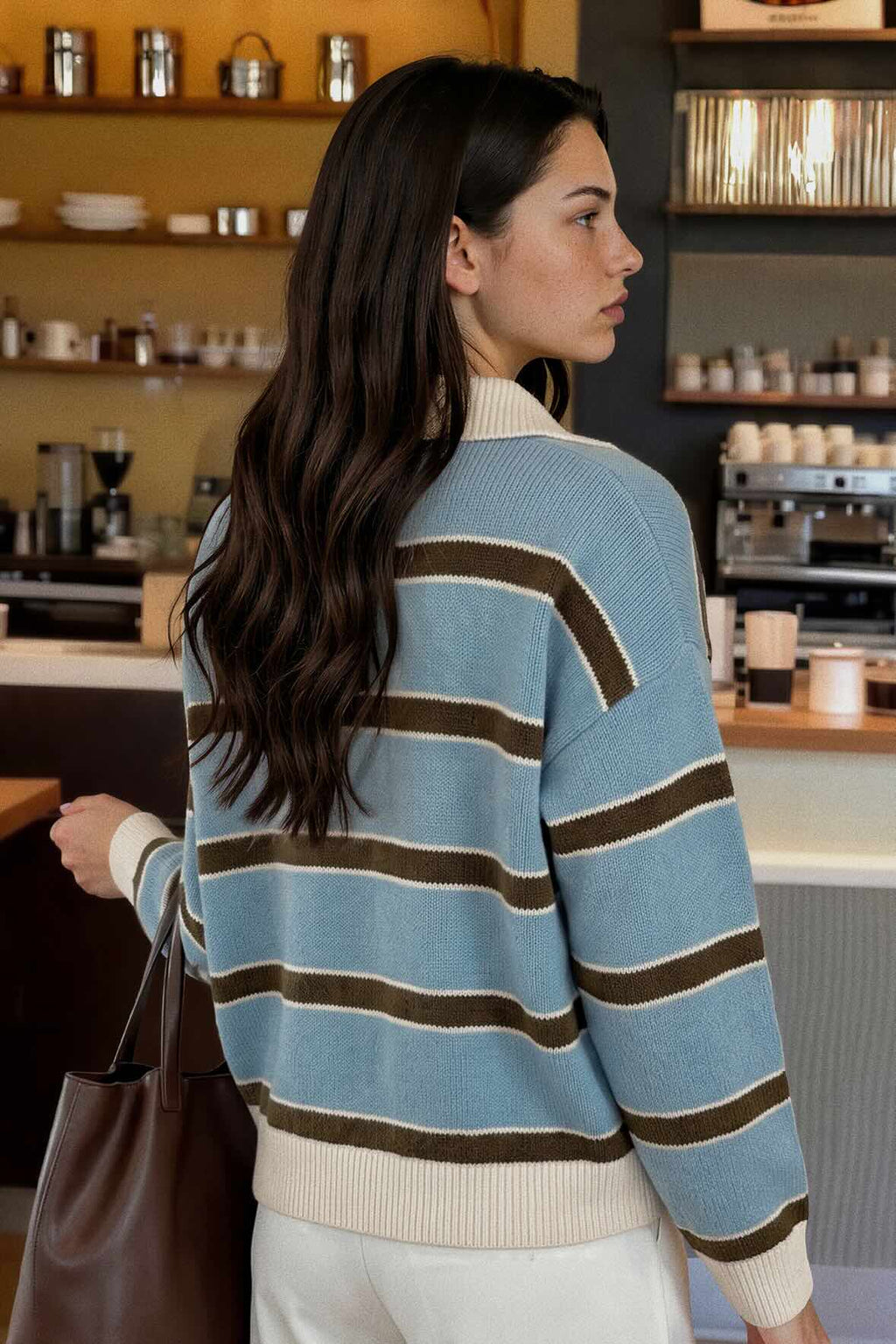 Striped Polo Collar Sweater