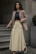 High Waist Pleated Midi Skirt