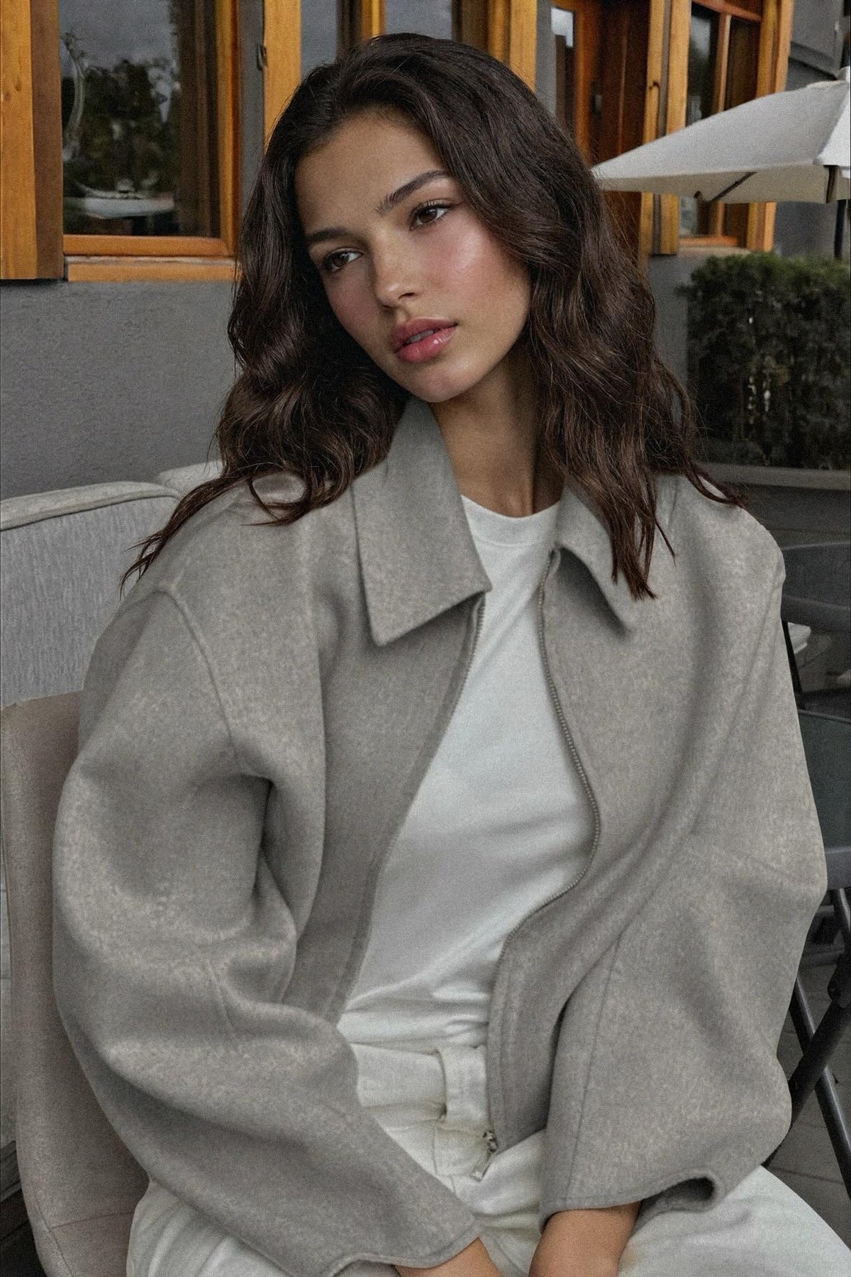 Zip Up Dropped Shoulder Jacket