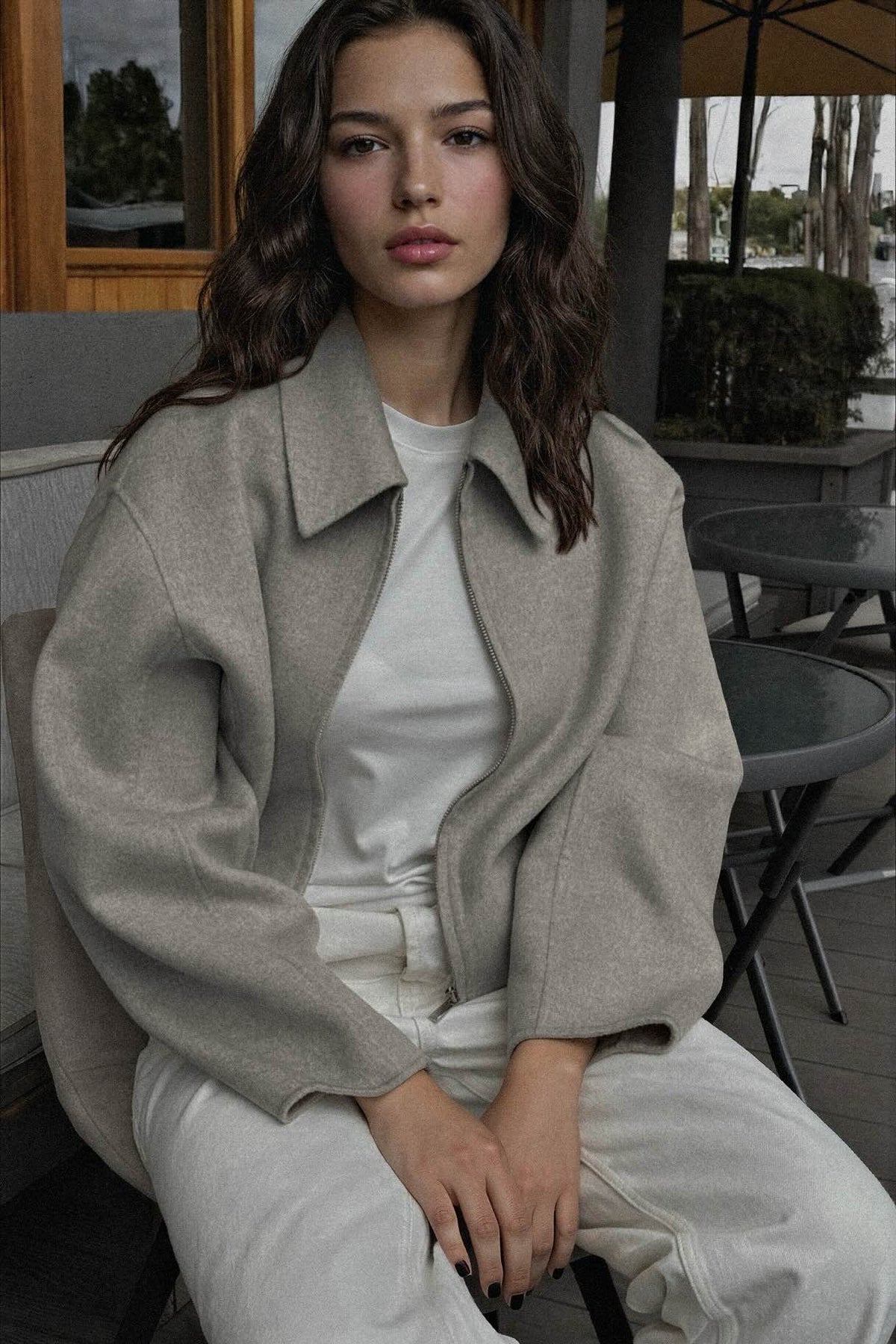 Zip Up Dropped Shoulder Jacket