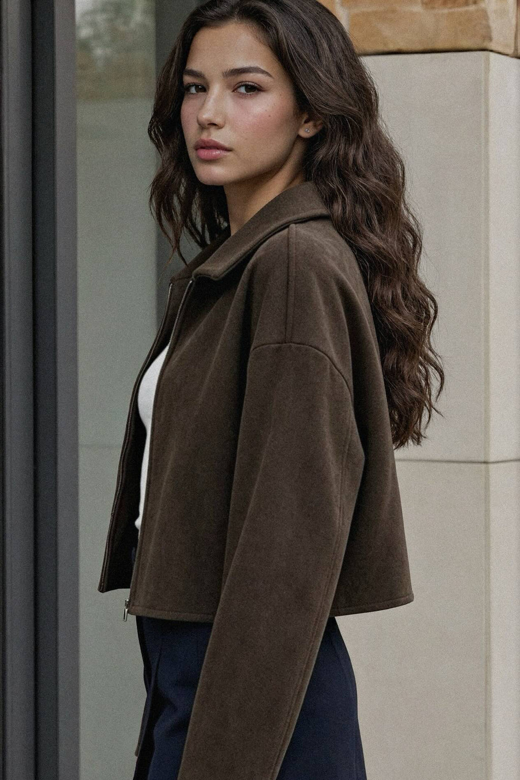 Zip Up Dropped Shoulder Jacket