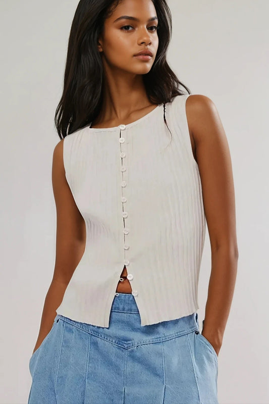 Button Down Round Neck Sweater Vest