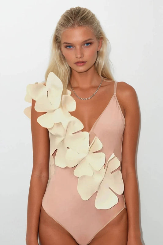 Contrast Flower Spaghetti Strap One-Piece Swimwear