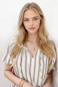 Stripe Frilled Tie Neck Short Sleeve Blouse