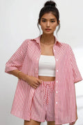 Striped Button Up Shirt and Shorts Set