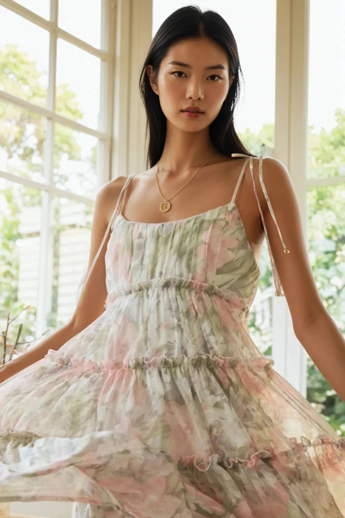 Frill Printed Square Neck Mini Cami Dress