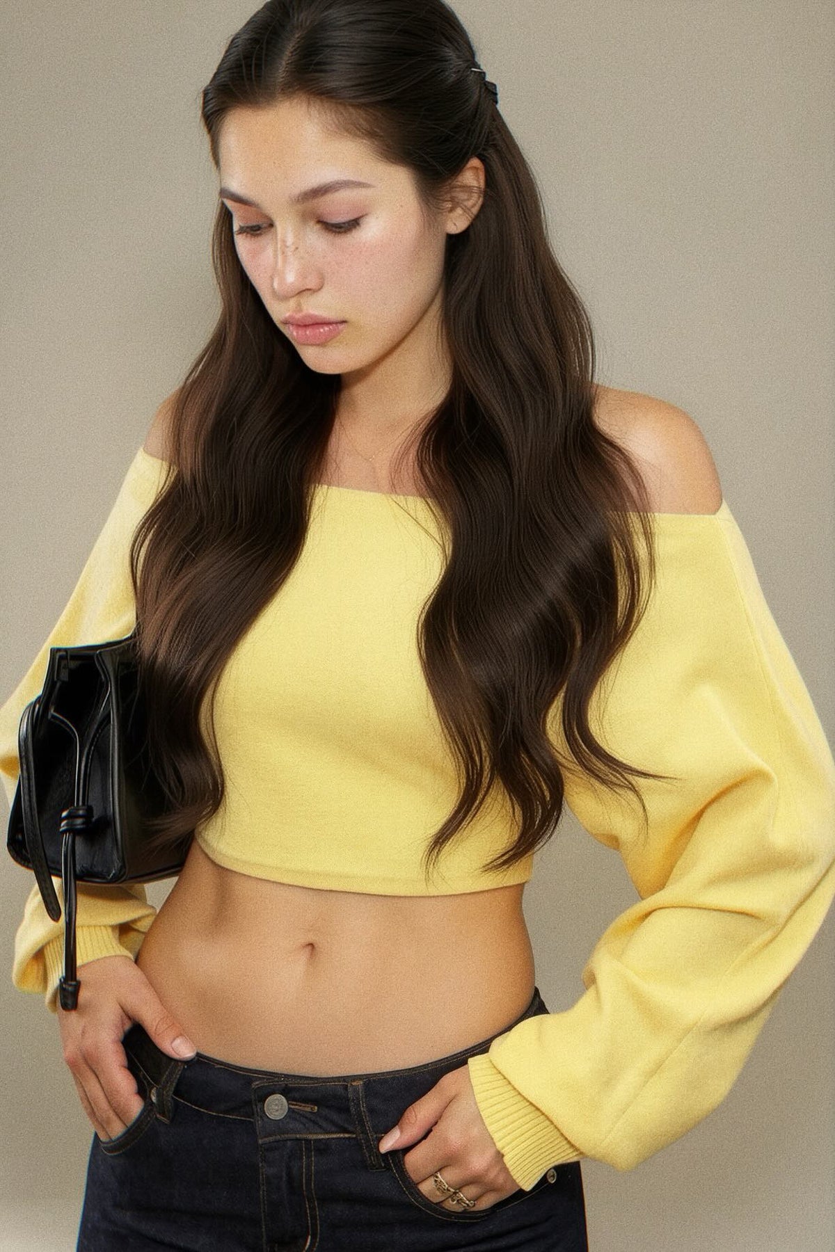 Off-Shoulder Cropped Sweater