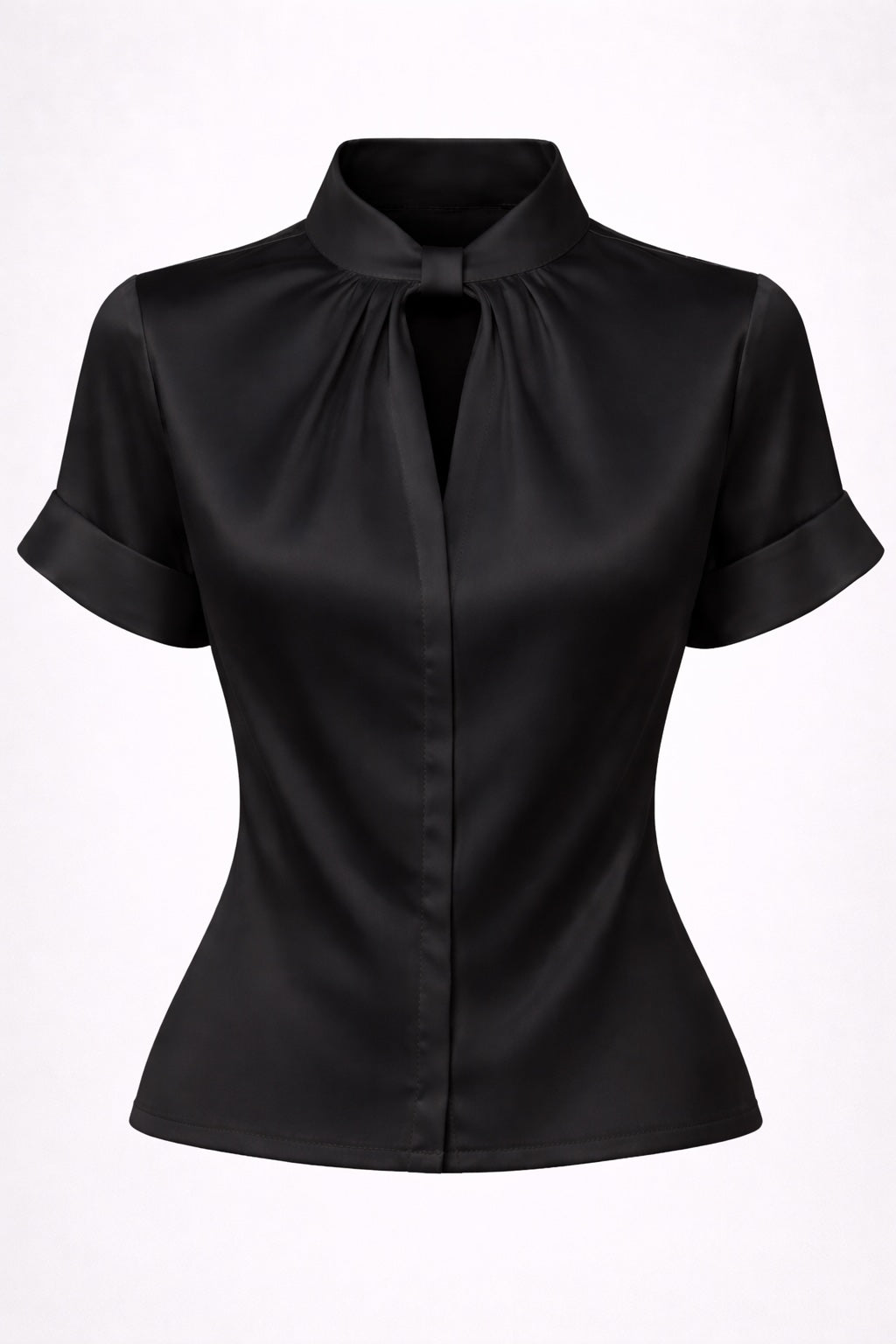 Black blouse with a bow neckline on a white background