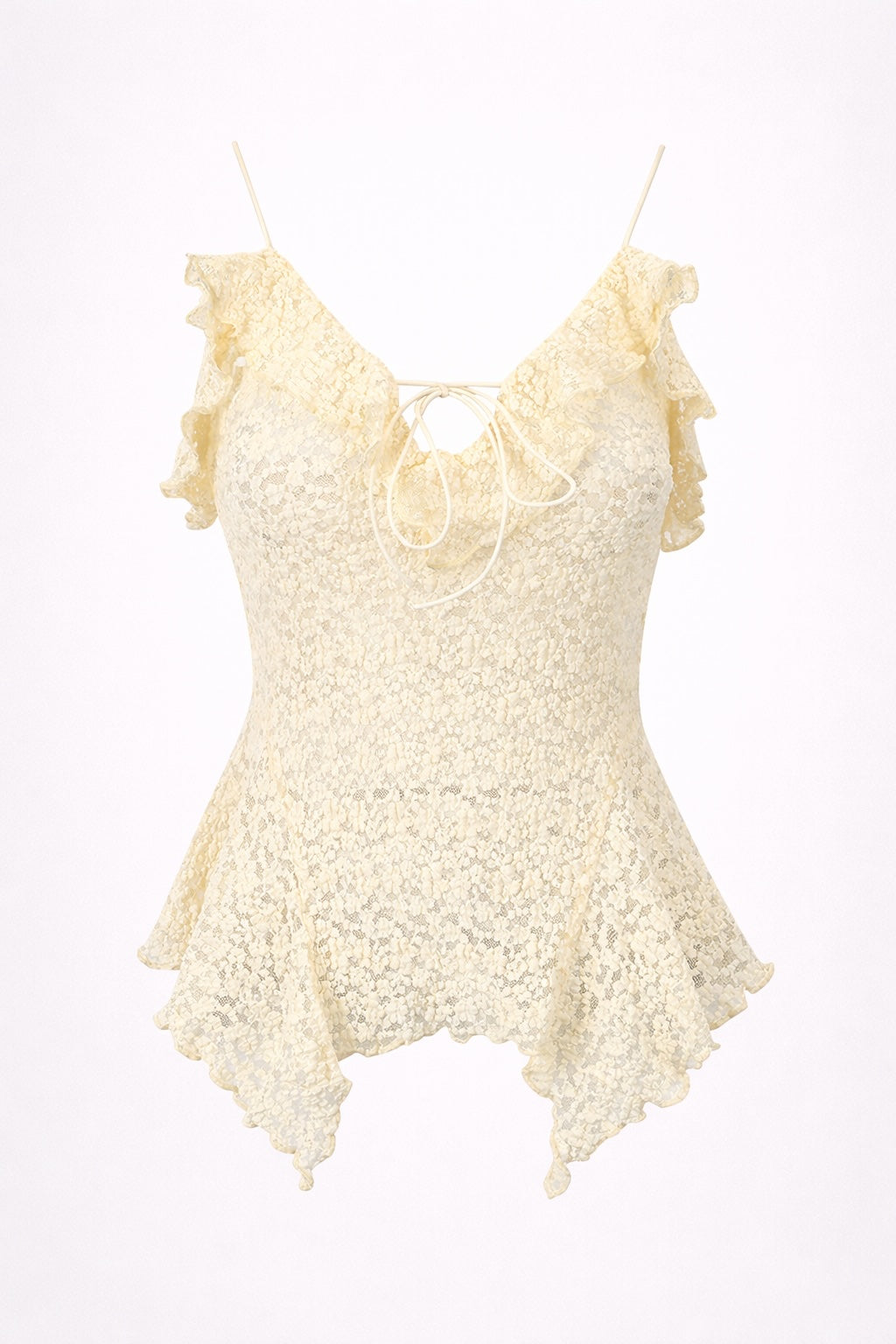 Lace Ruffle Trim Tie-Front Cami