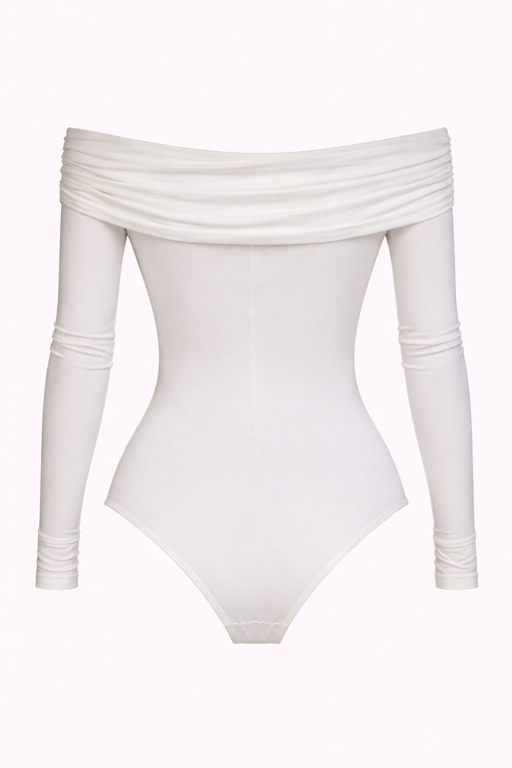 White bodysuit with long sleeves on a white background