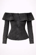 Off-Shoulder Ruffled Denim Top