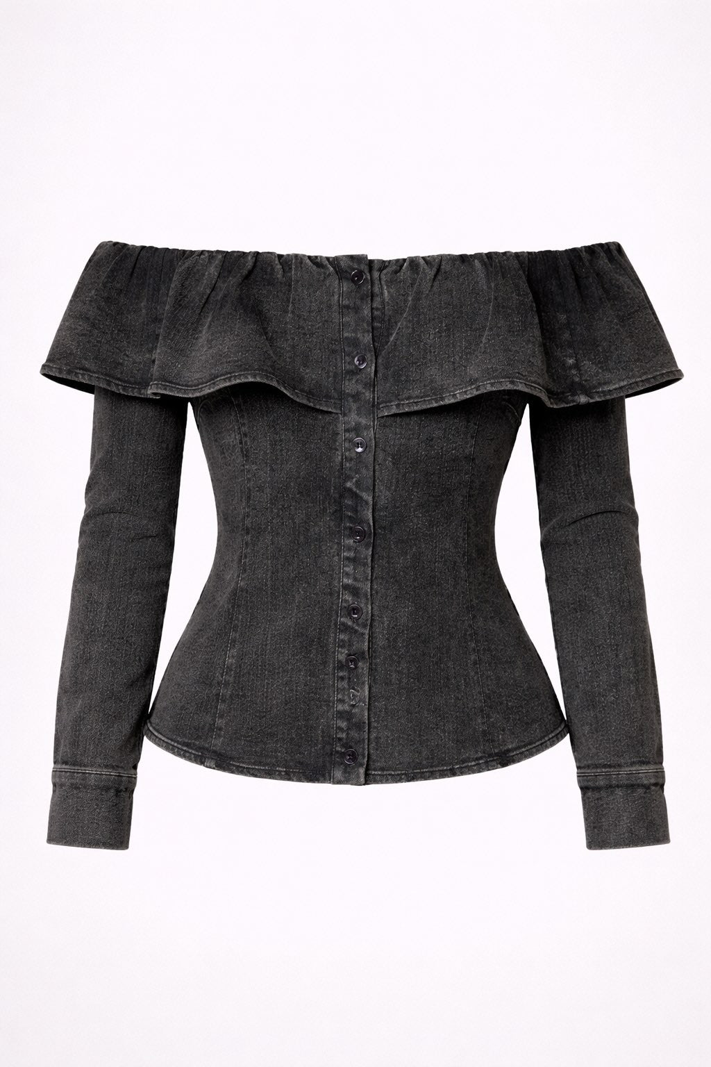 Off-Shoulder Ruffled Denim Top