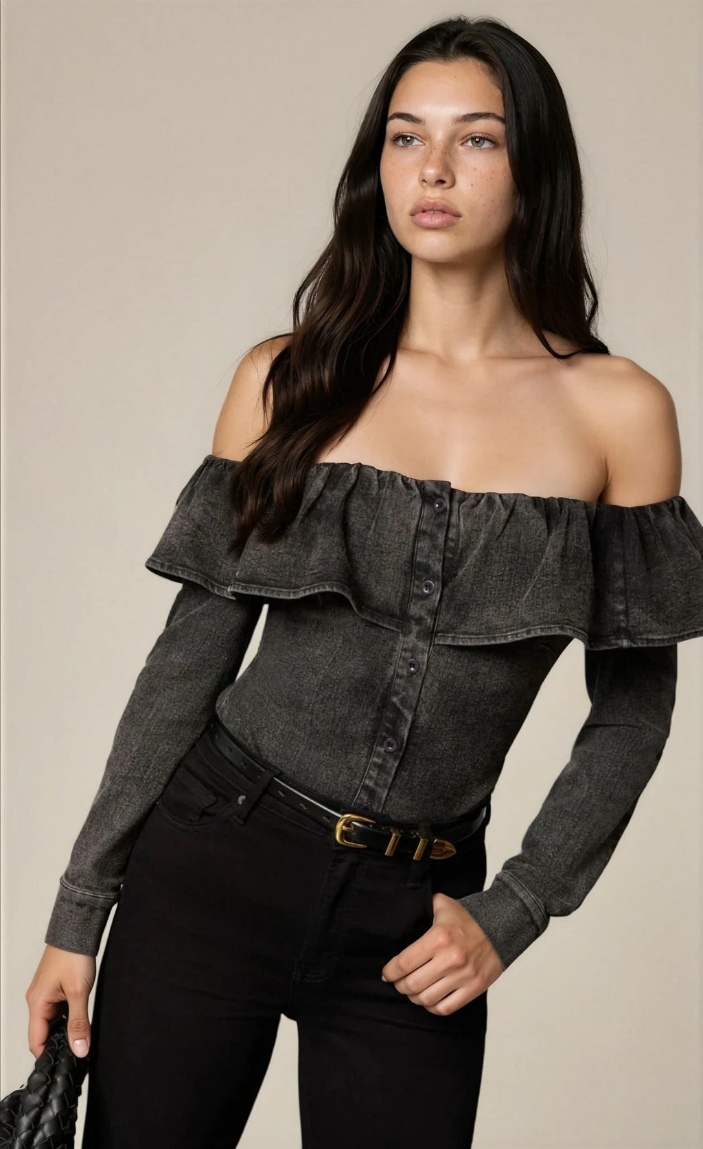 Off-Shoulder Ruffled Denim Top