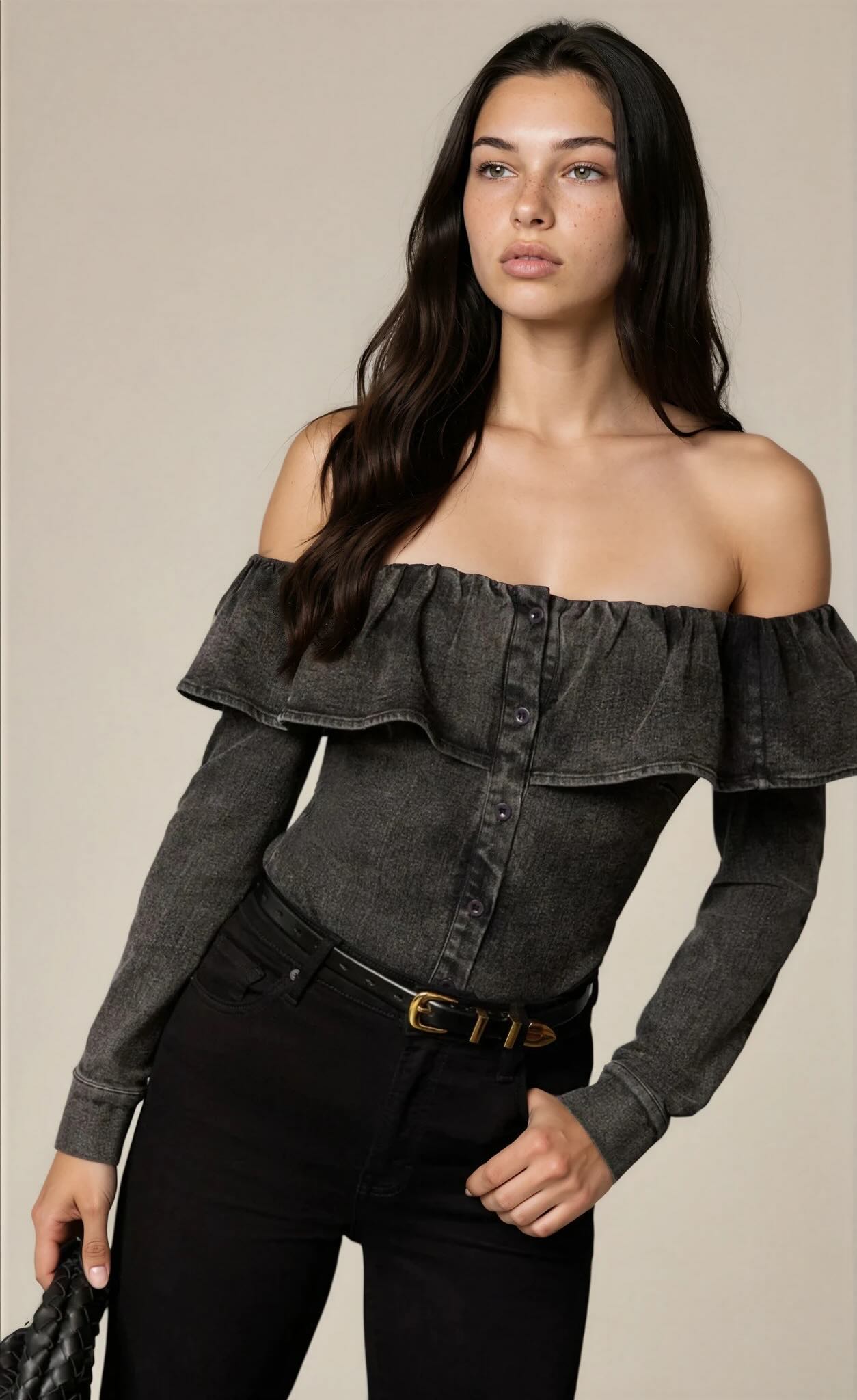 Off-Shoulder Ruffled Denim Top