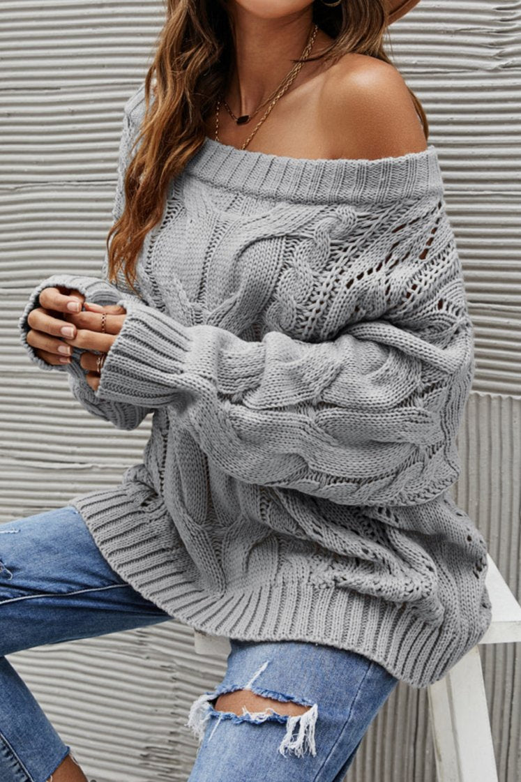 Off-Shoulder Knit Sweater gray
