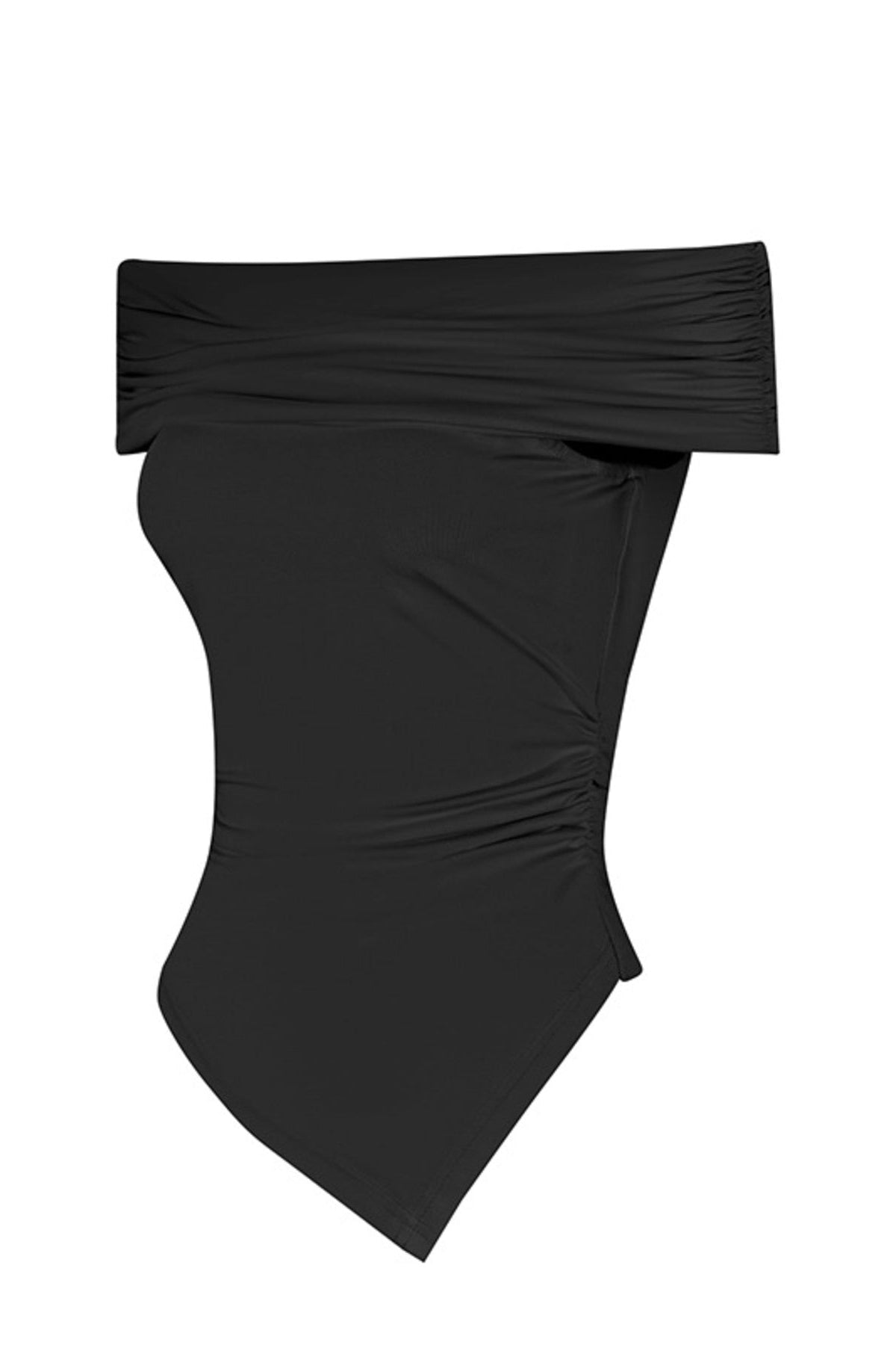 Off-Shoulder Ruched Asymmetrical Hem Top black