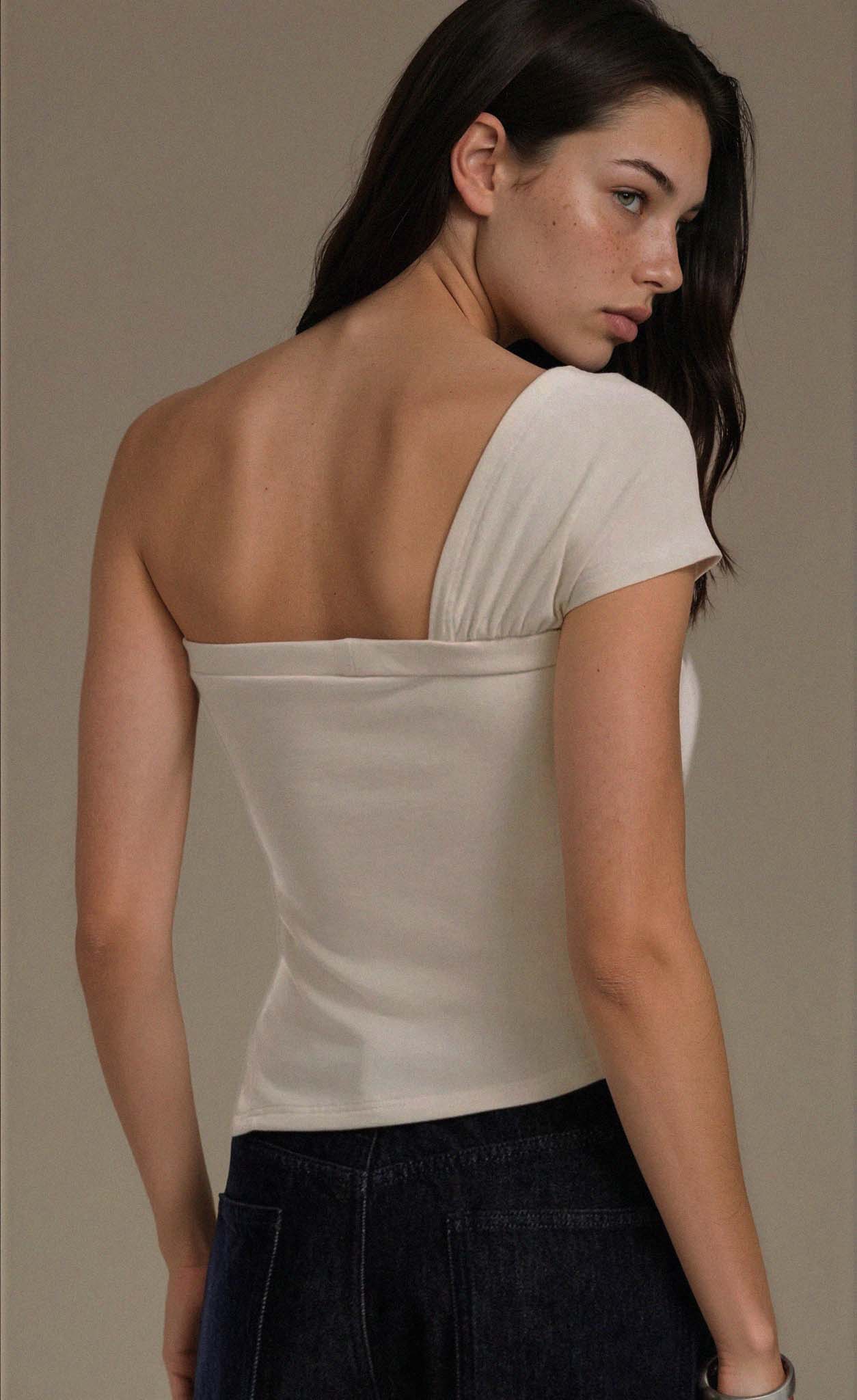 One-Shoulder Knot Detail T-Shirt