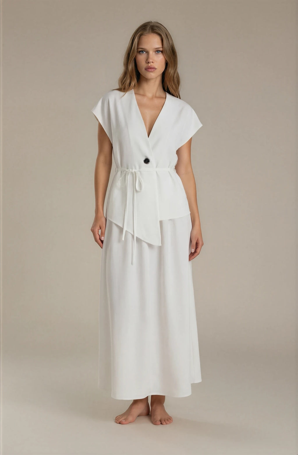 One Button Short Sleeve Top and Skirt Set