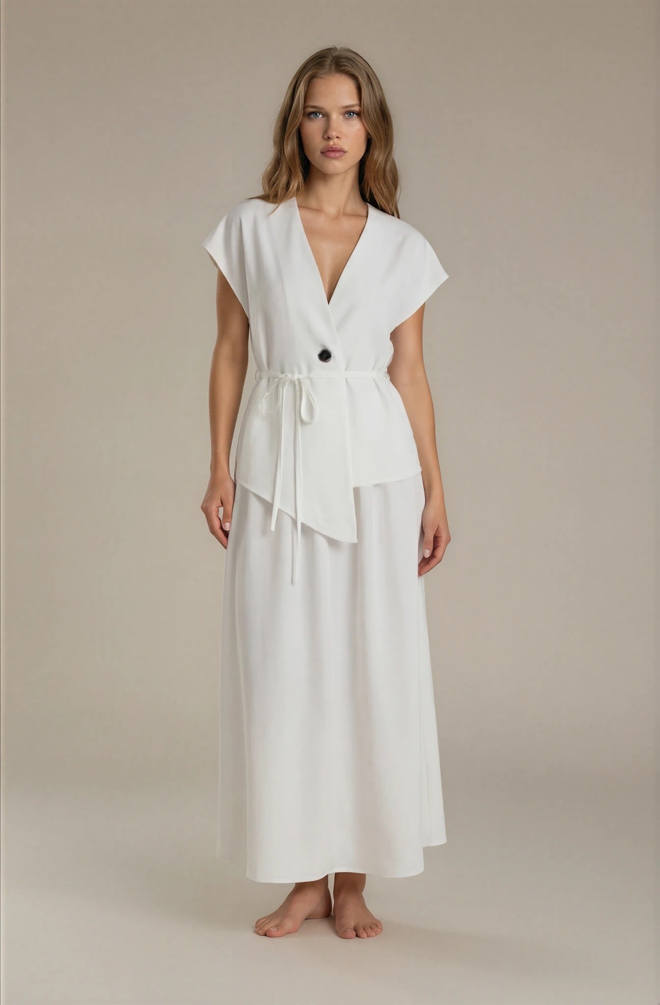 One Button Short Sleeve Top and Skirt Set