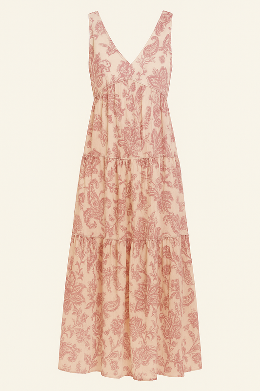 Printed V-Neck Sleeveless Dress