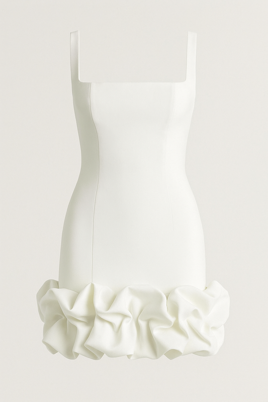 Ruched Square Neck Sleeve Mini Dress