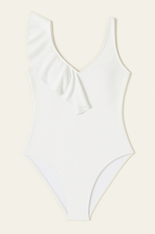 Ruffled V-Neck Wide Strap One-Piece Swimwear