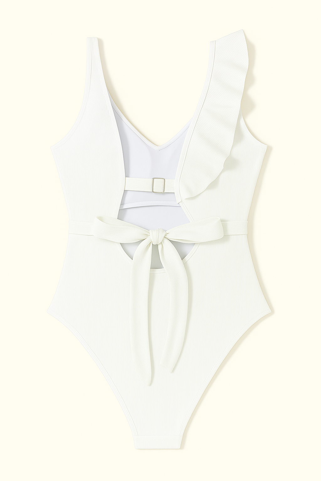 Ruffled V-Neck Wide Strap One-Piece Swimwear