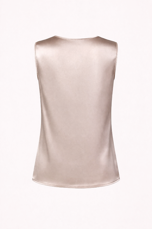 Silky beige sleeveless top on a white background