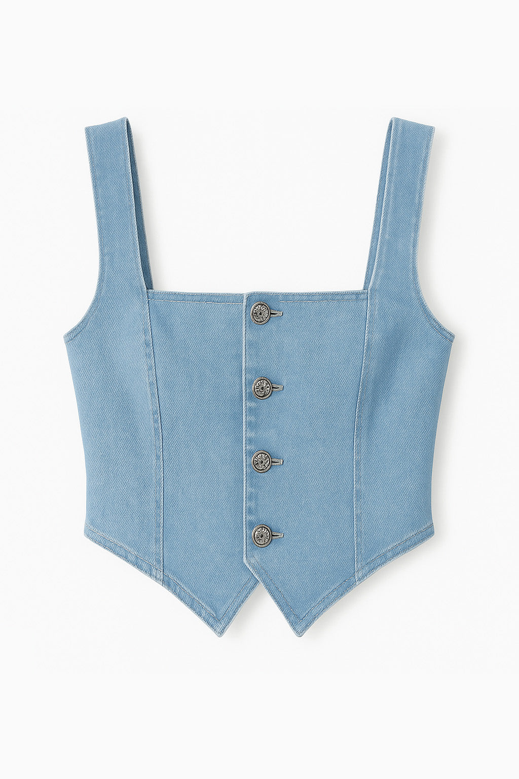Smocked Square Neck Denim Top
