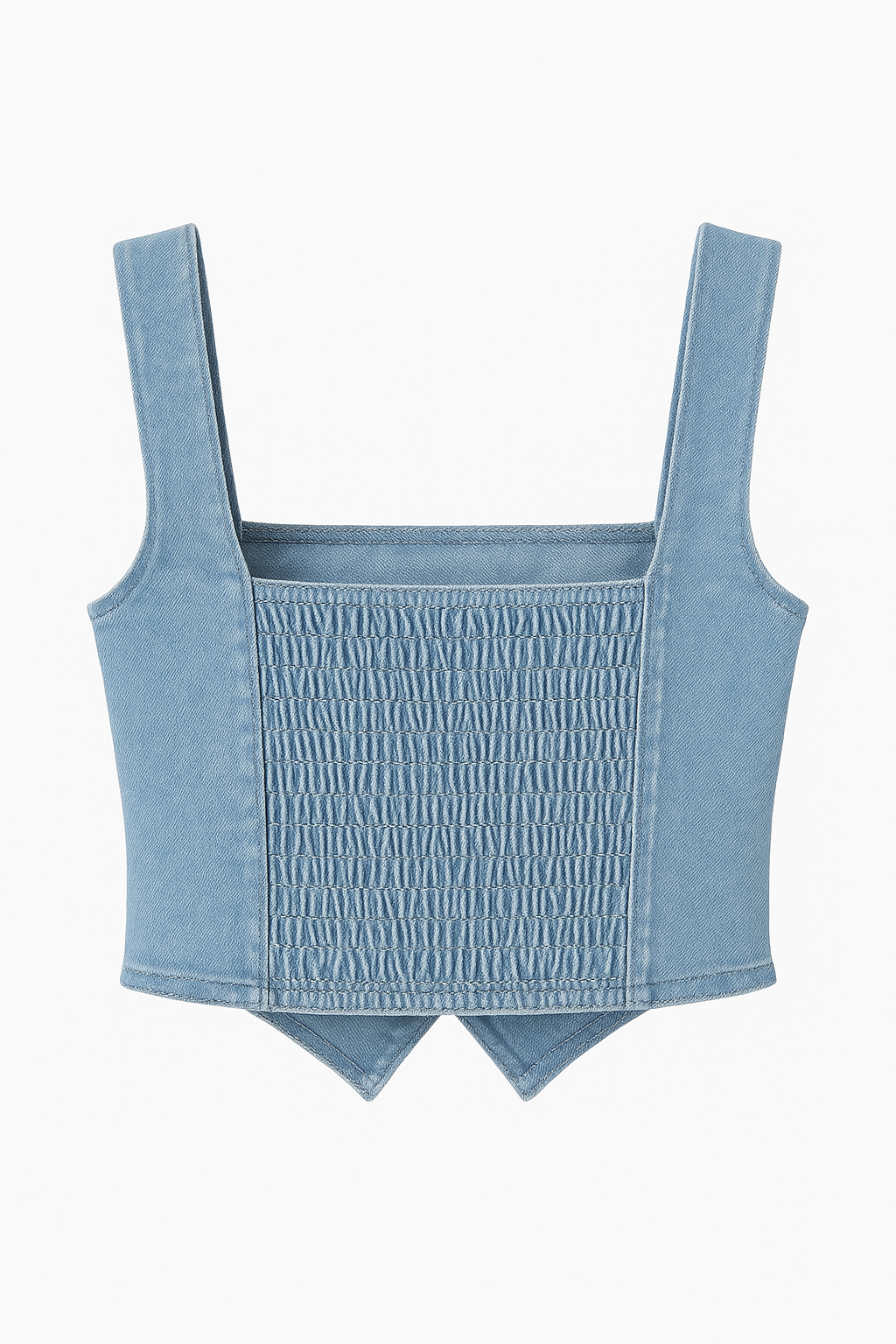 Smocked Square Neck Denim Top