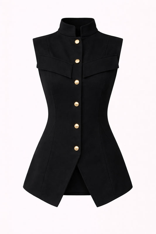 Stand Collar Button-Down Vest Coat