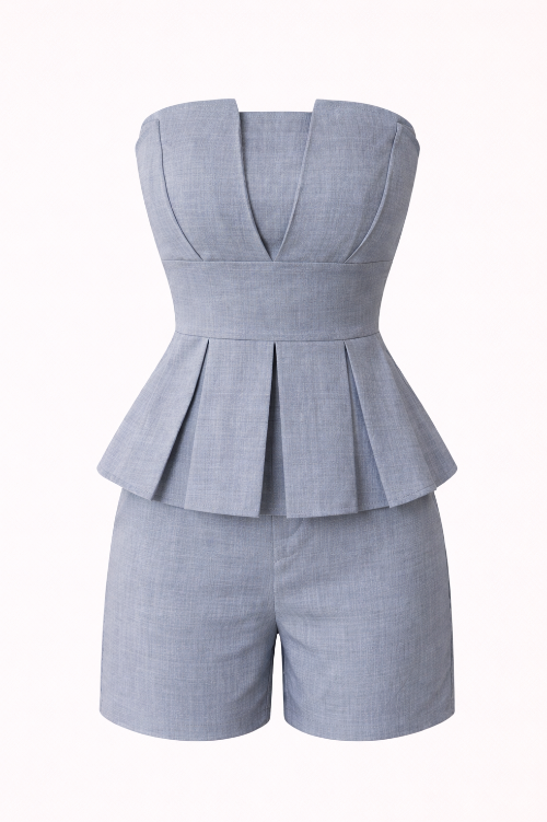 Gray peplum romper on a white background