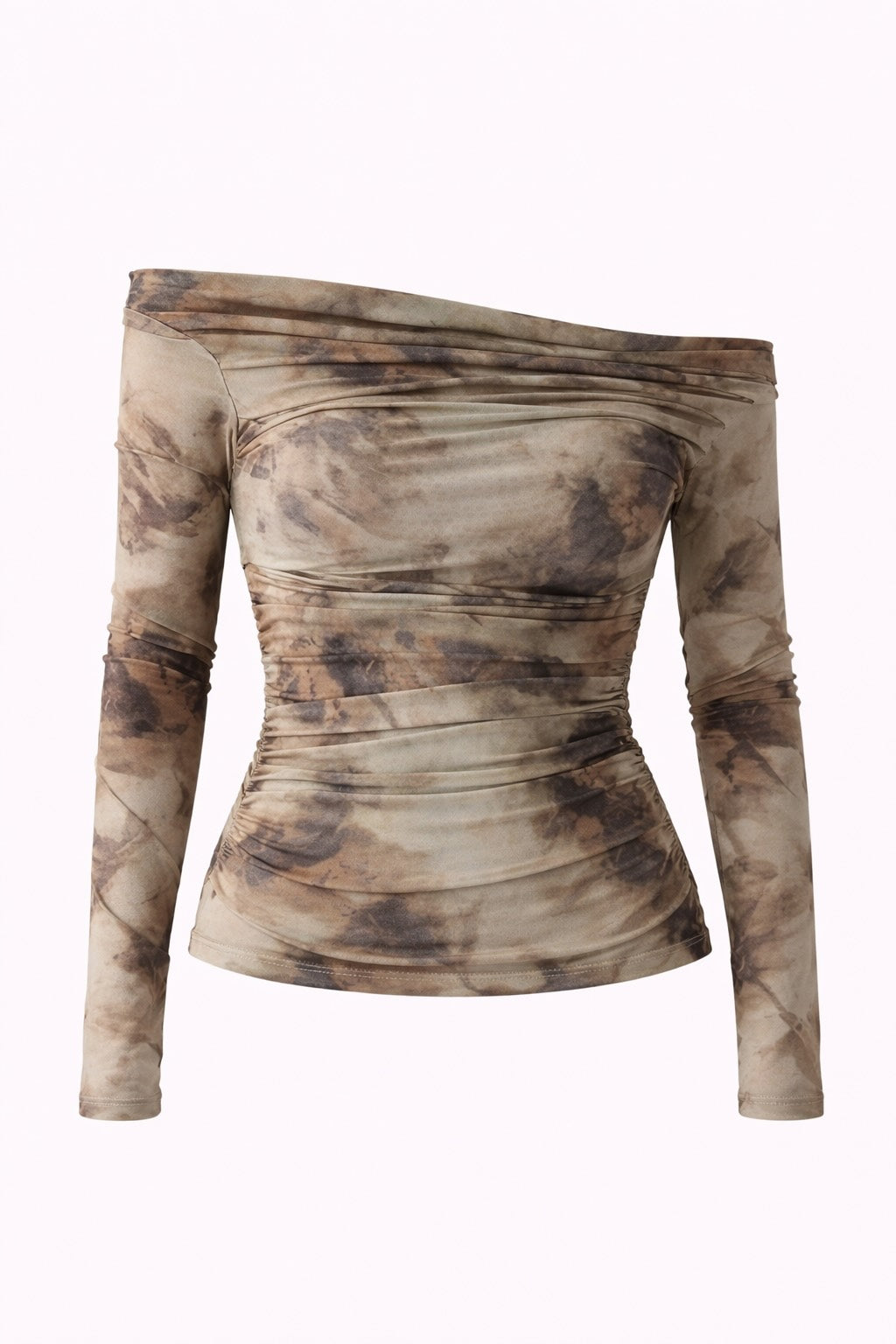 Long-sleeve top with a camouflage pattern on a white background