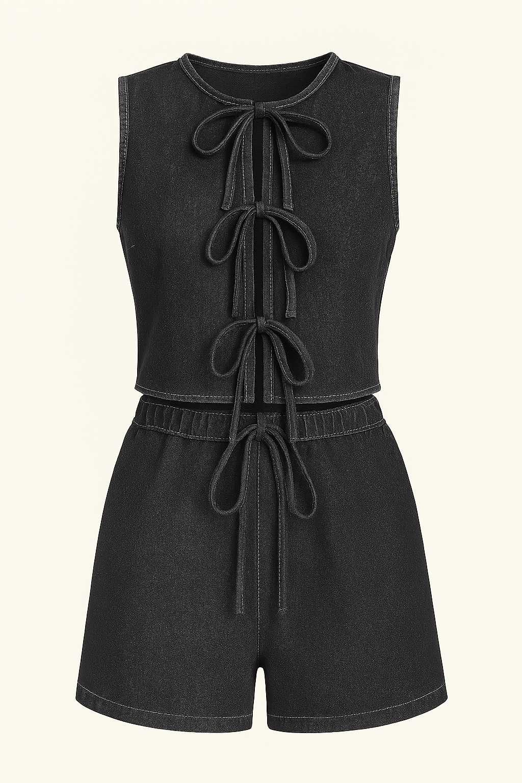 Tie Front Sleeveless Top and Shorts Denim Set