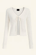 Tied Openwork V-Neck Long Sleeve Cardigan