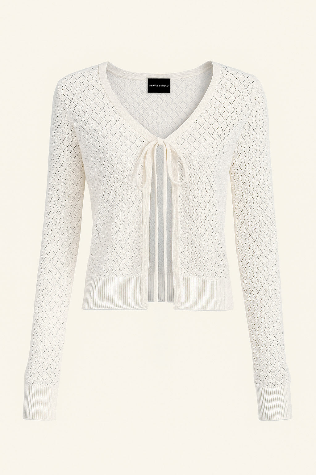 Tied Openwork V-Neck Long Sleeve Cardigan