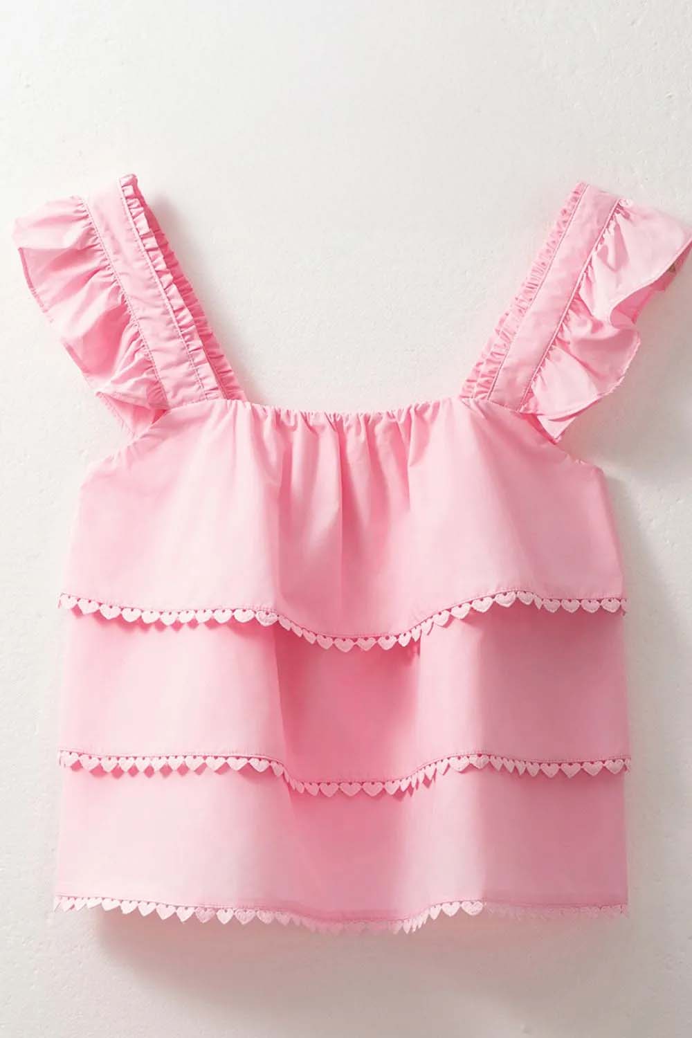 Tiered Heart Trim Square Neck Top