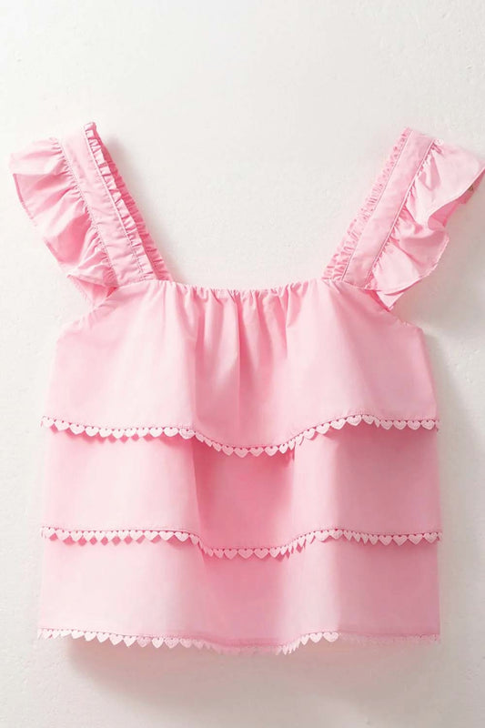 Tiered Heart Trim Square Neck Top