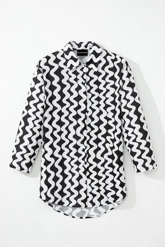 Button Down Contrast Striped Cover-Up