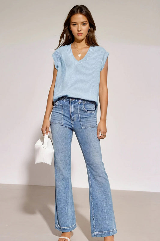 Ribbed V-Neck Slit Sweater Vest