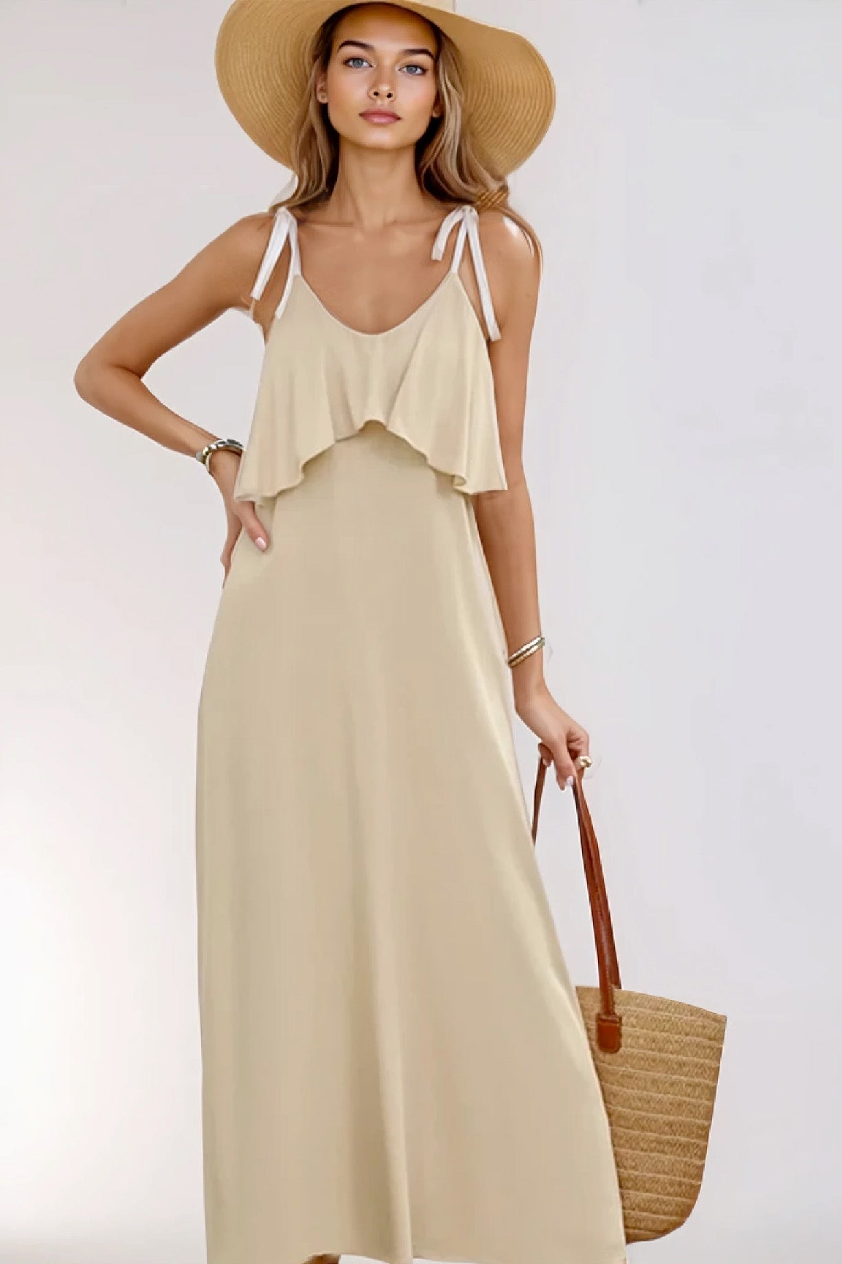 Perfee Tied Ruffled Scoop Neck Sleeveless Dress