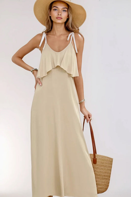 Perfee Tied Ruffled Scoop Neck Sleeveless Dress