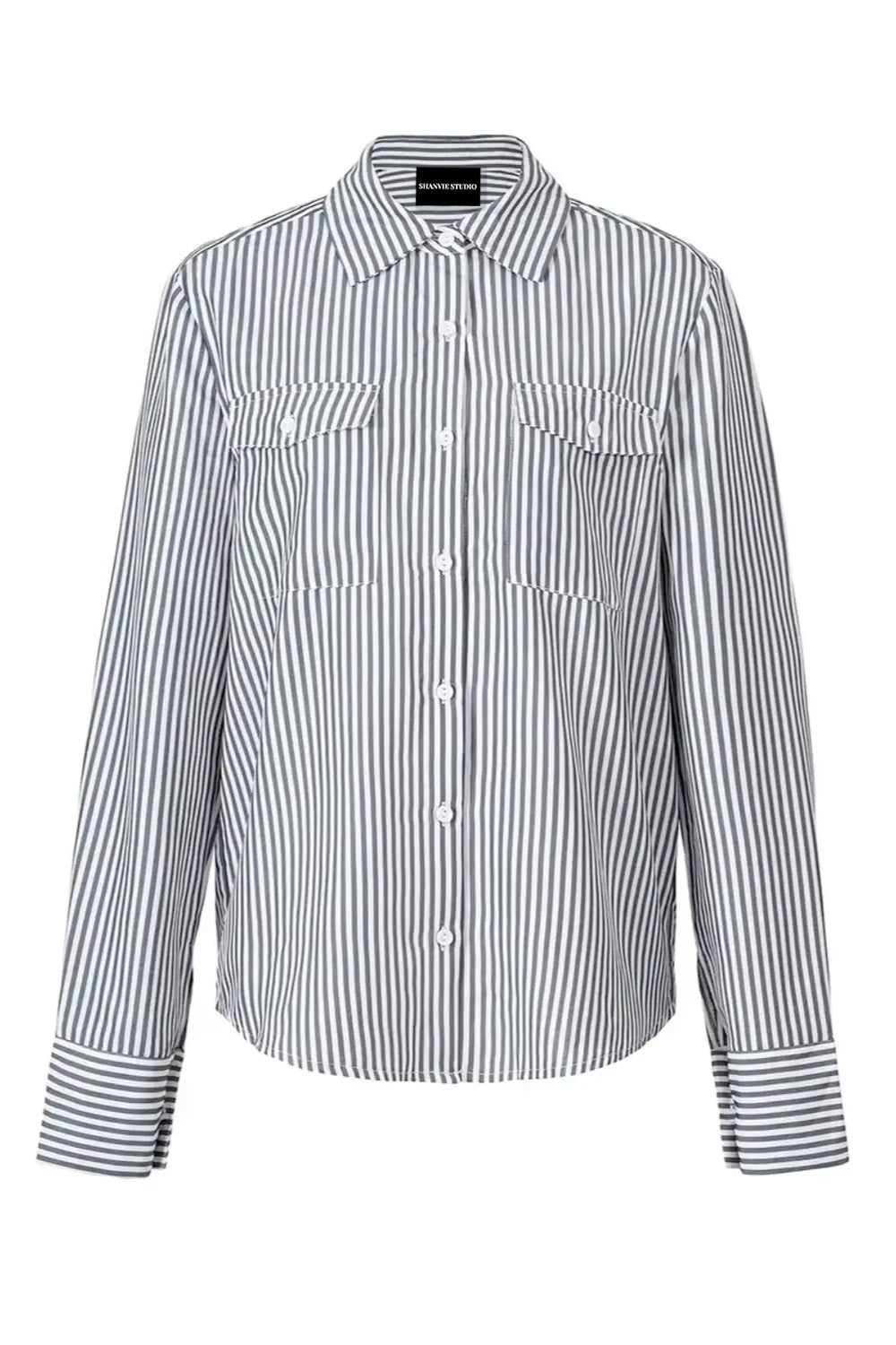 Striped Collared Neck Long Sleeve Shirt