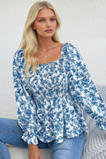 Floral Square Neck Flounce Sleeve Blouse