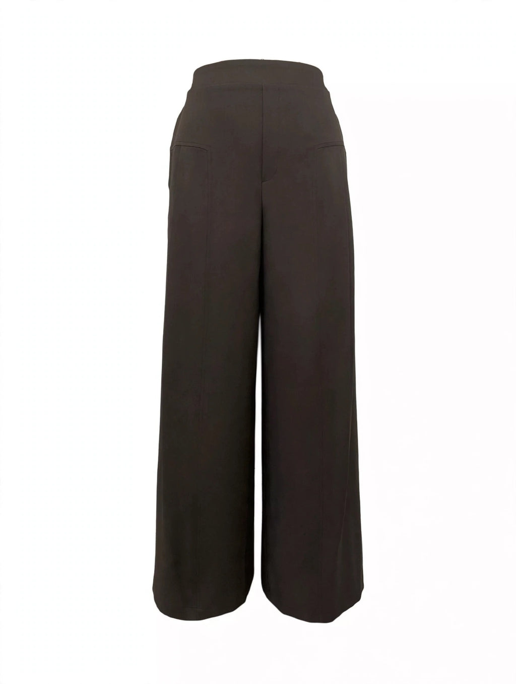Dark brown wide-leg cropped pants shown from the back on a plain white background.