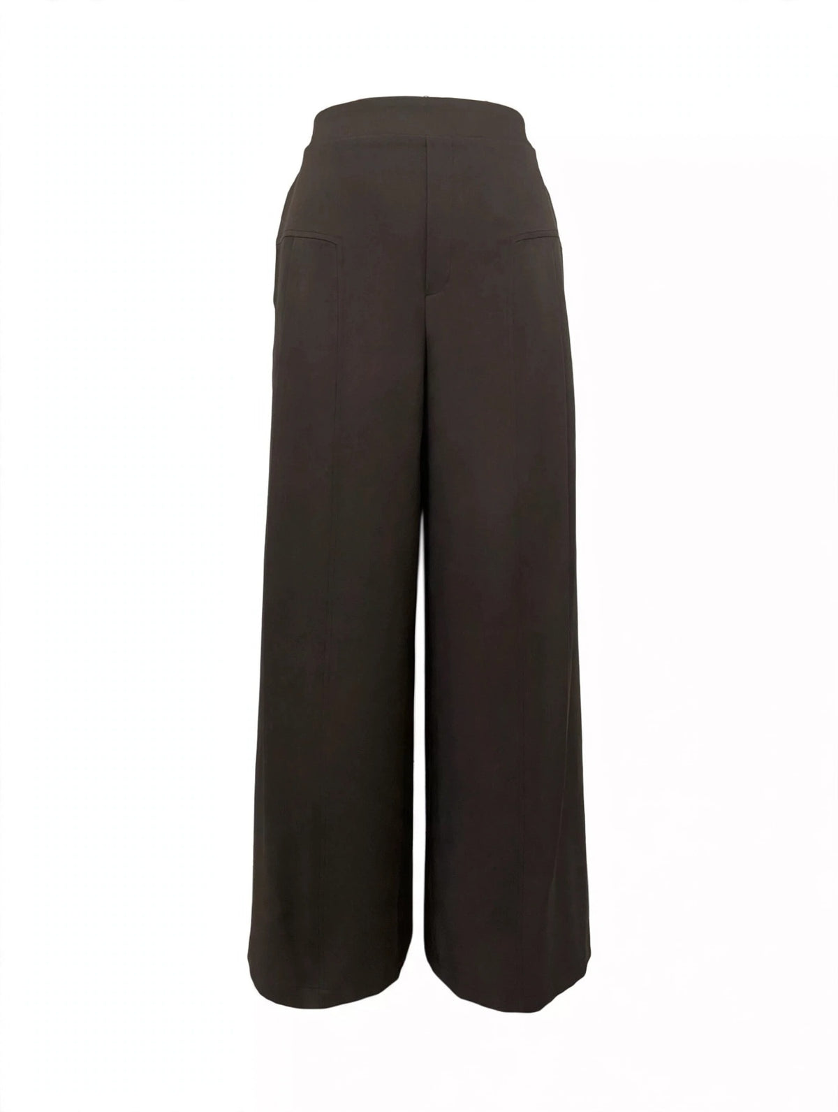 Dark brown wide-leg cropped pants shown from the back on a plain white background.