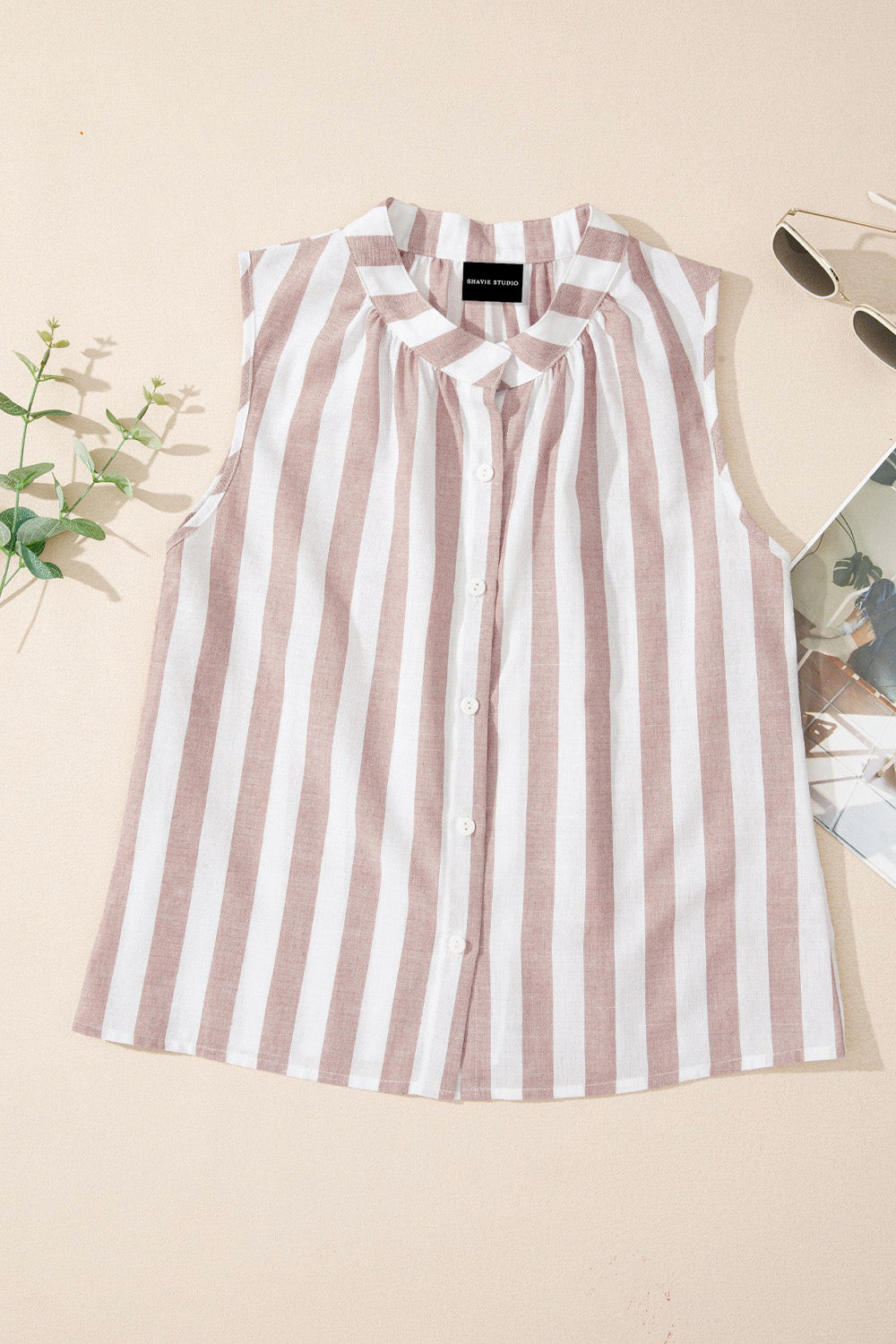 Stripe Button Down Sleeveless Shirt