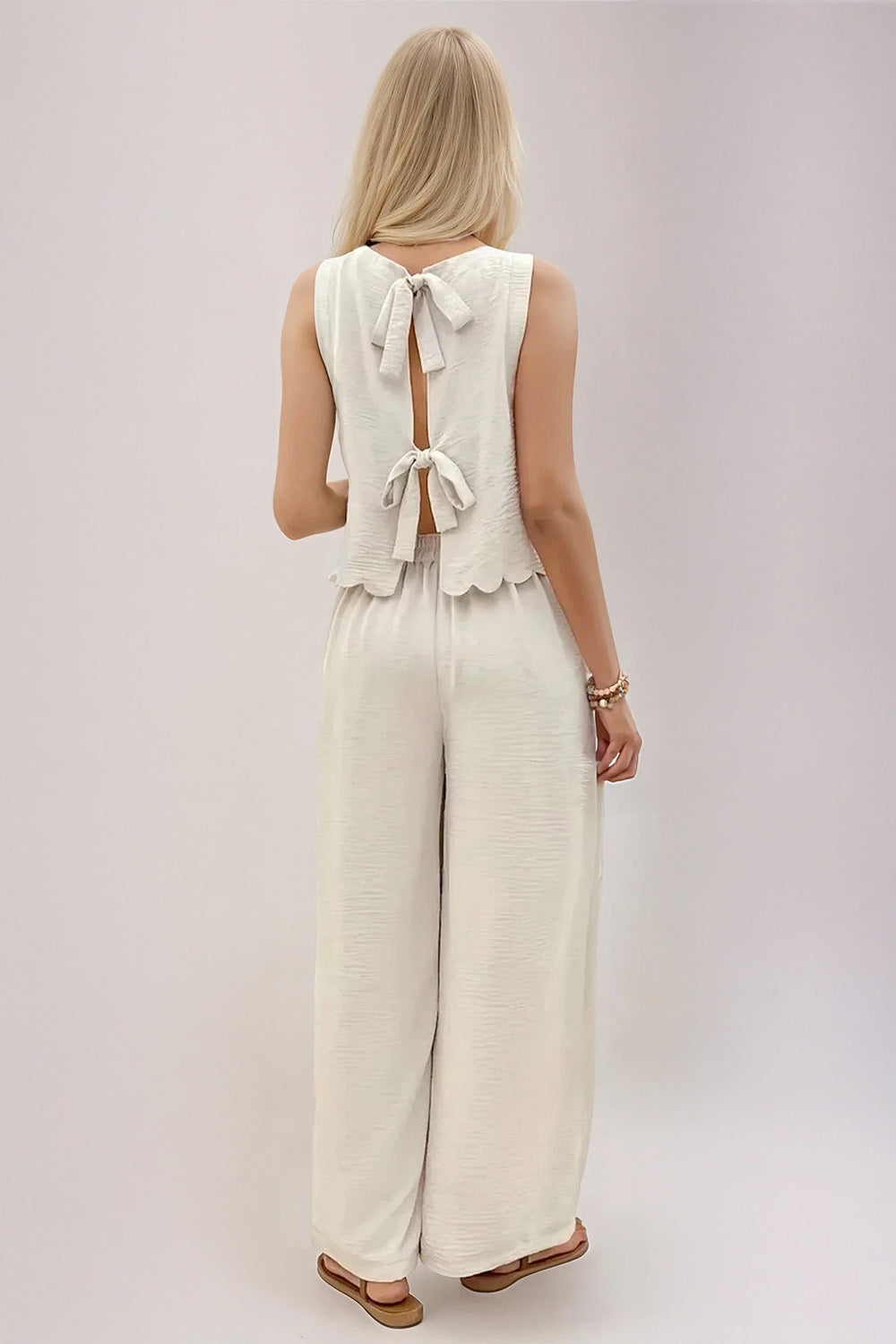 Tie Back Round Neck Top and Pants Set